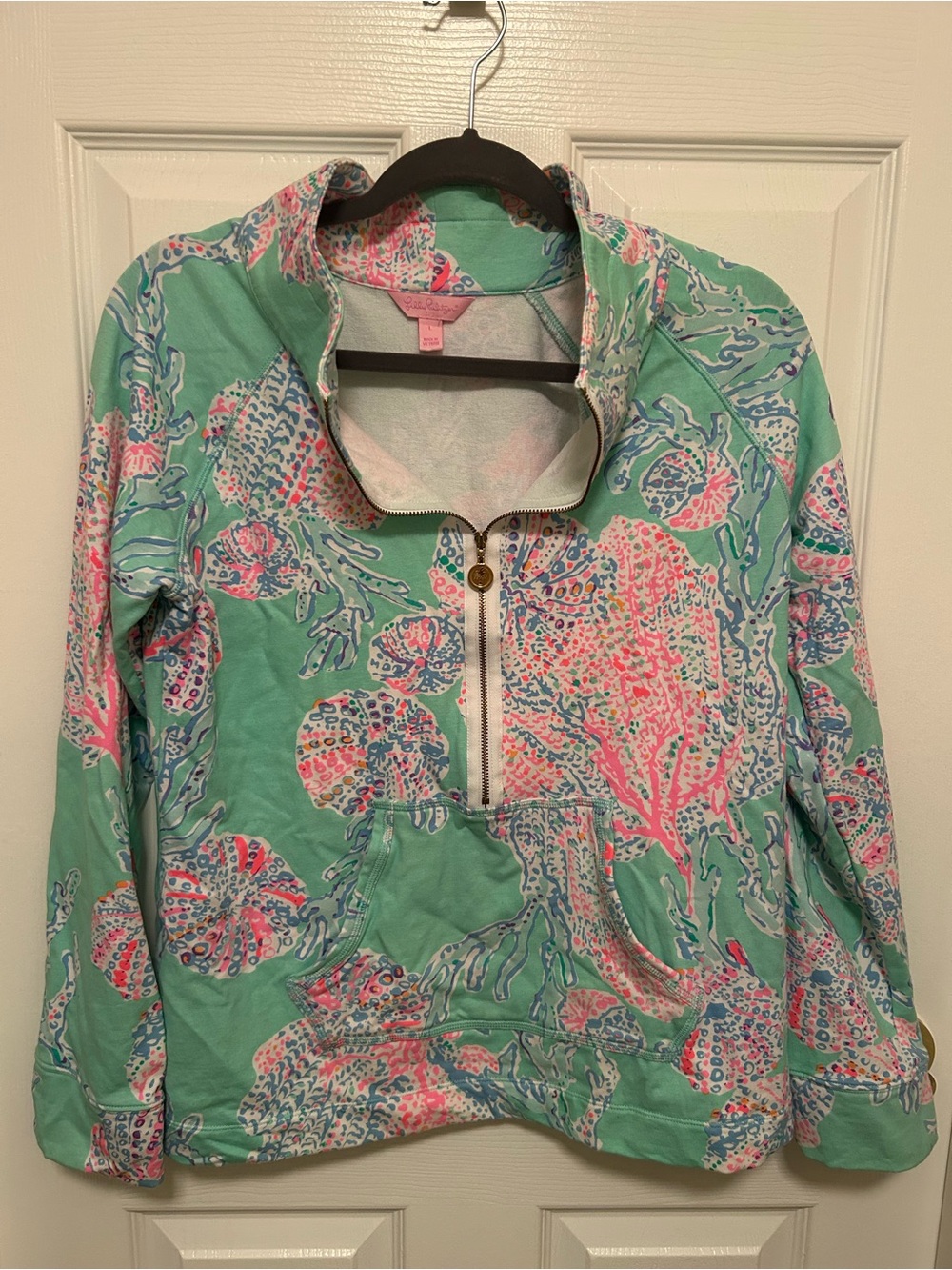 Lilly pulitzer Seafoam Green Patterned Half-Zip Pullover with Pink & Blue Print